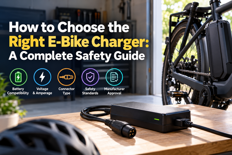 E-bike charger and battery with a guide to voltage, connector compatibility, and charging safety.