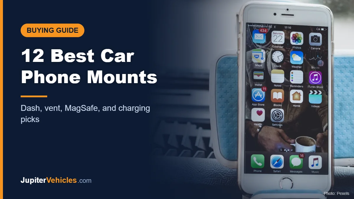 Smartphone mounted on a car dashboard, cover for best car phone mounts guide