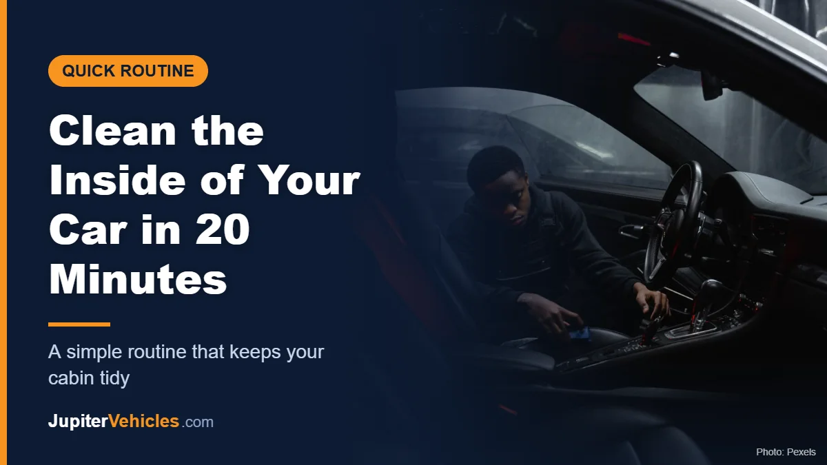 Man cleaning the interior of a car with a cloth
