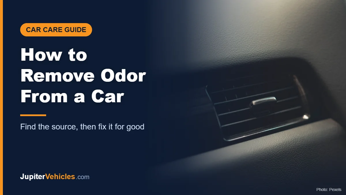 Close-up of a car air vent, cover for a guide on removing car odors
